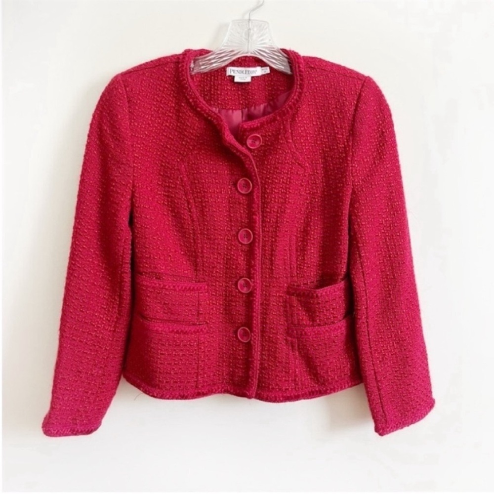 Pendleton jacket red tweed pockets large buttons classic